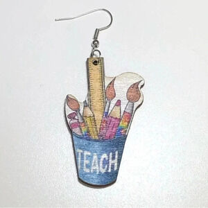 Art Teacher Paint Painting Brush Colors Artist Die Cut Wood Earrings New NWT